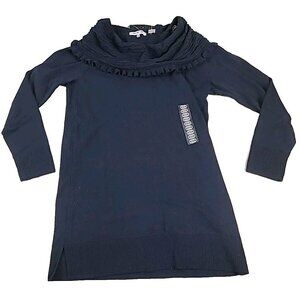 Eight Eight Eight Women Cotton Pullover Sweater M Blue Cowl Neck Knit Tunic NWT